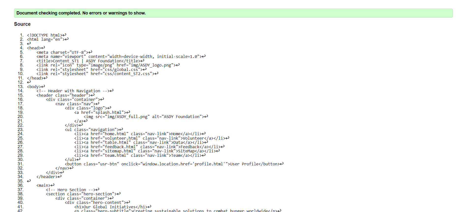 Content page validation report