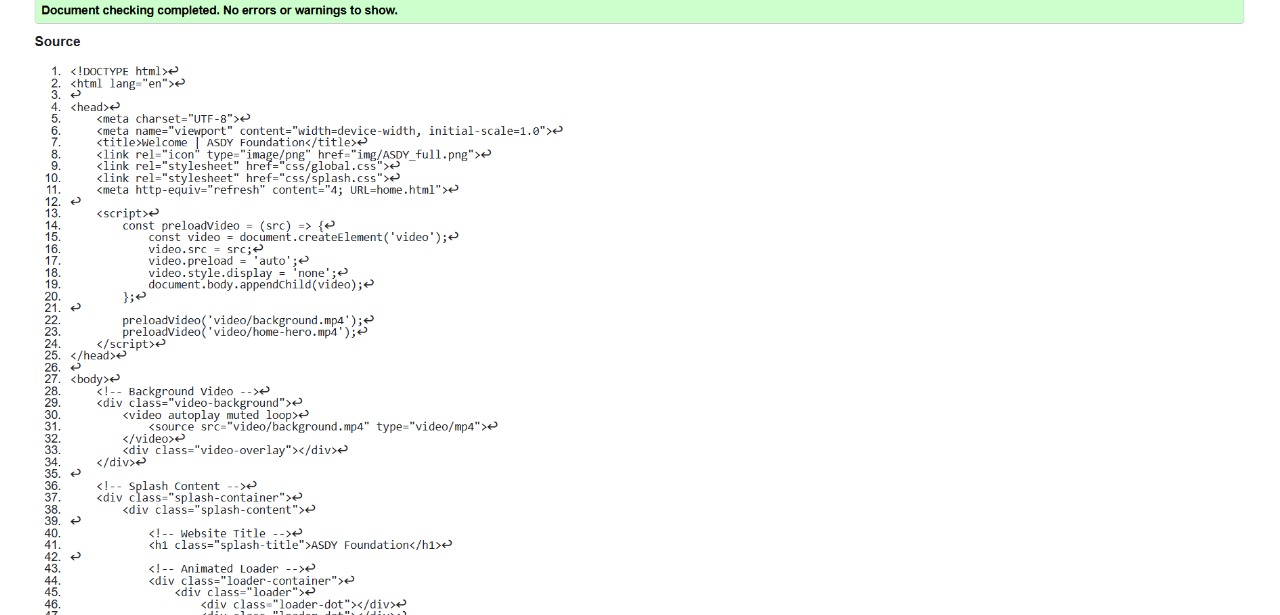 Splash page validation report