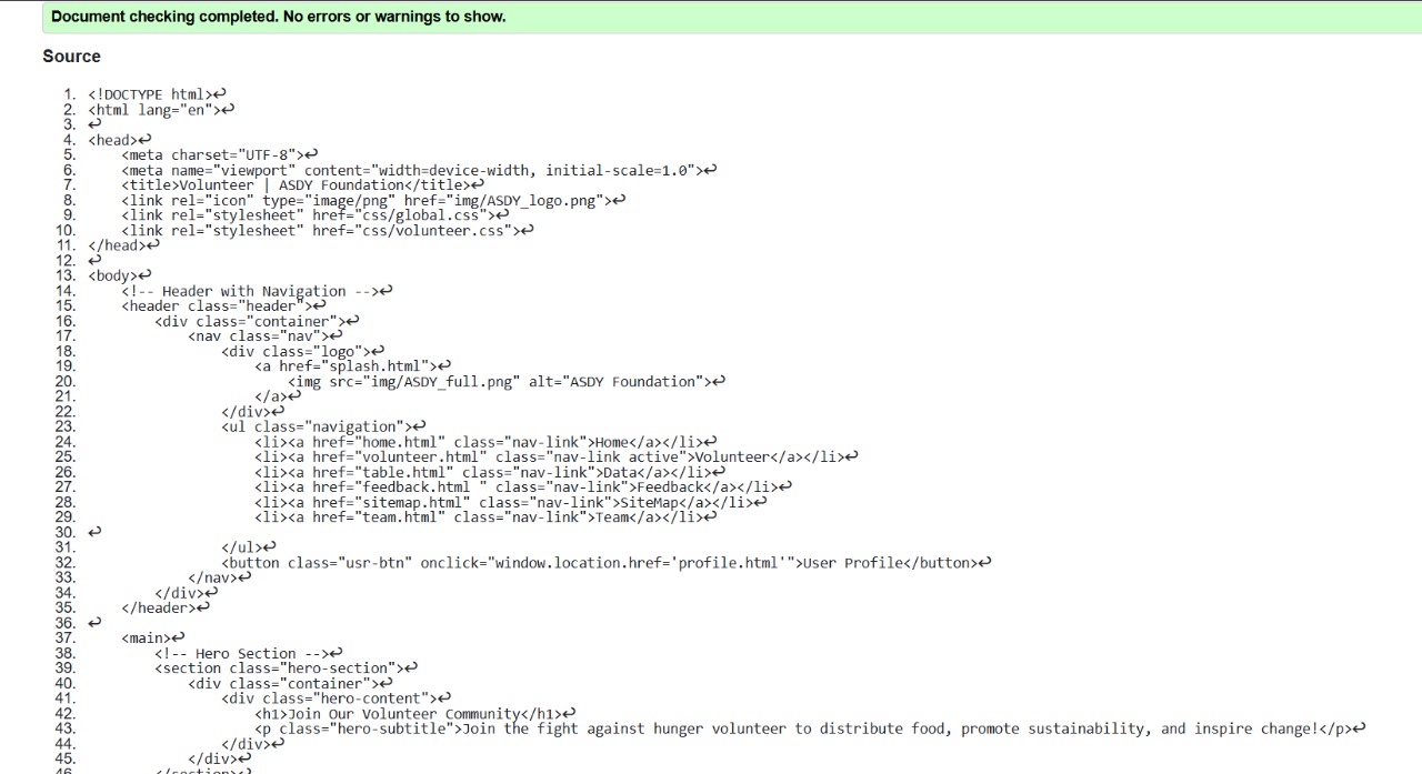 Volunteer page validation report