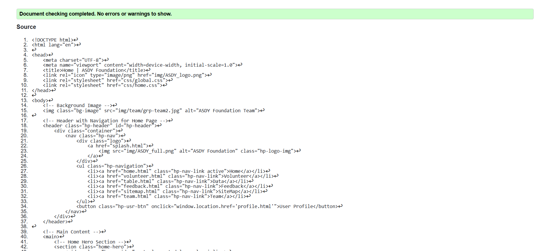 Splash page validation report