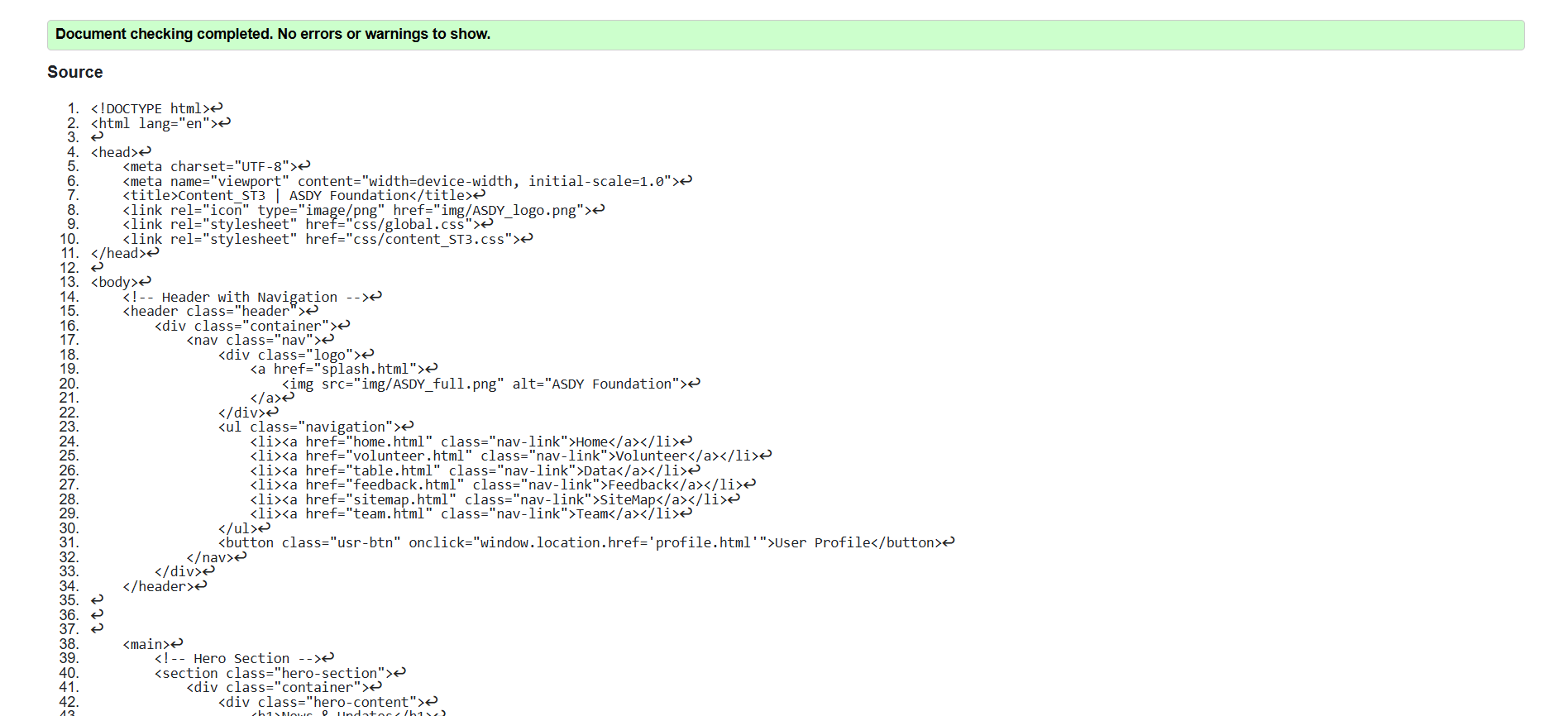 Content page validation report