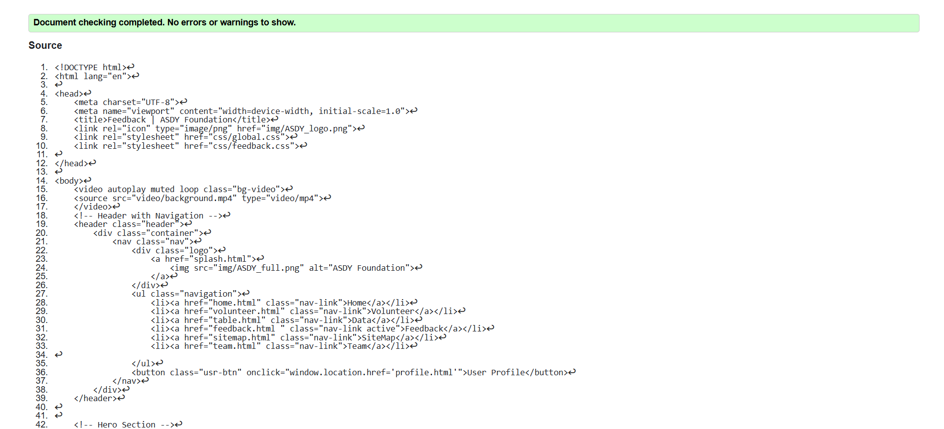 Splash page validation report