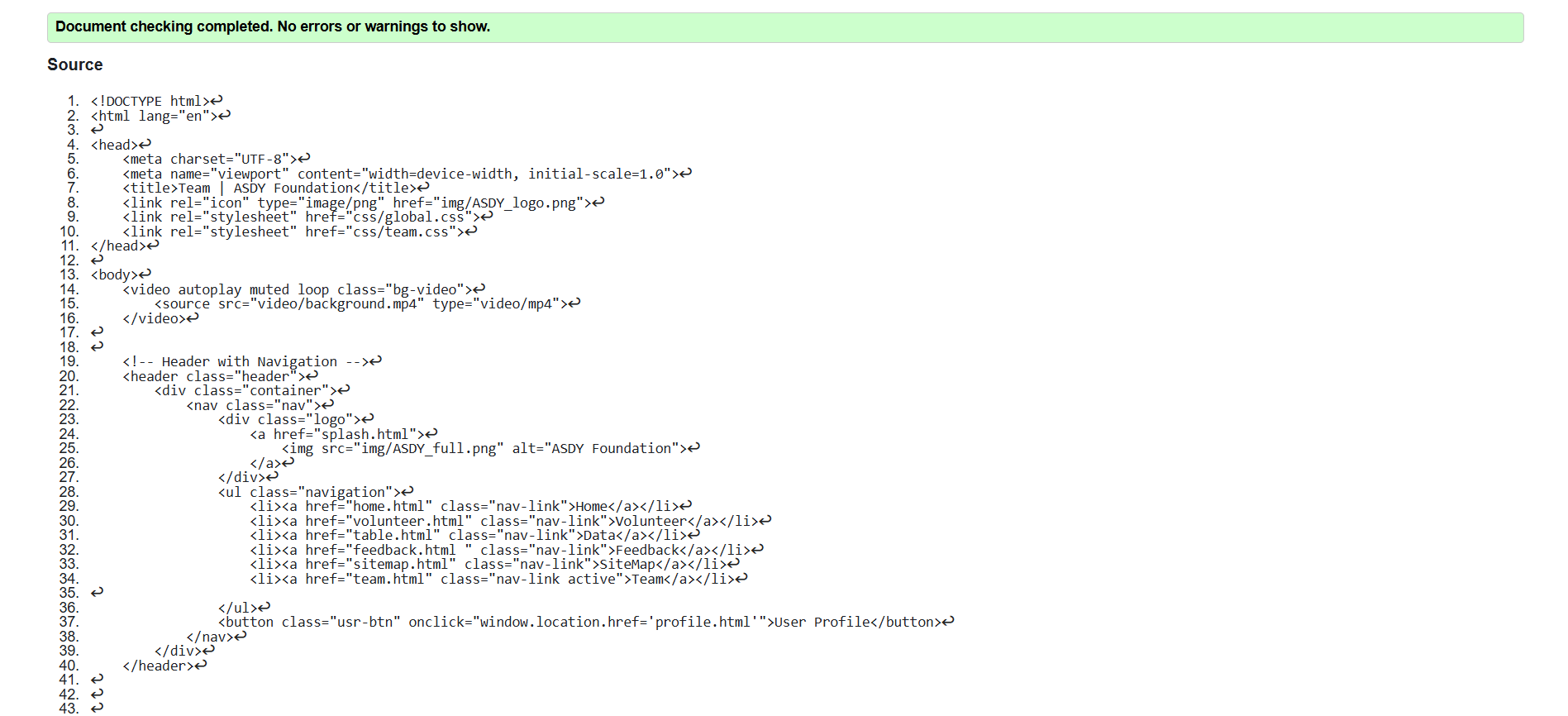 Volunteer page validation report